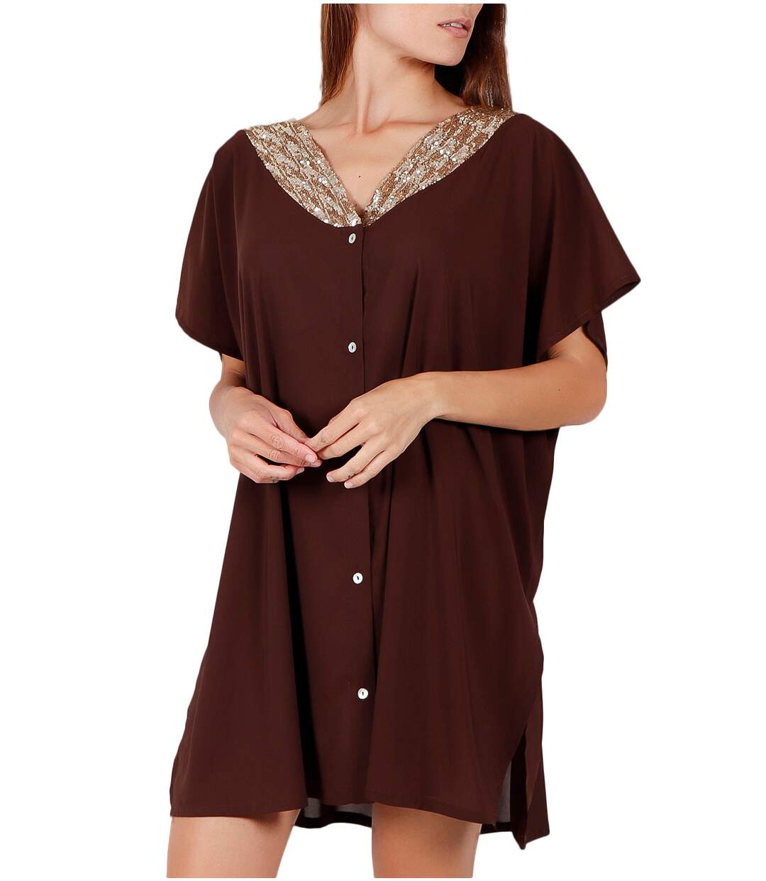 Tunique plage chemise Bright Sequins chocolat Admas-1