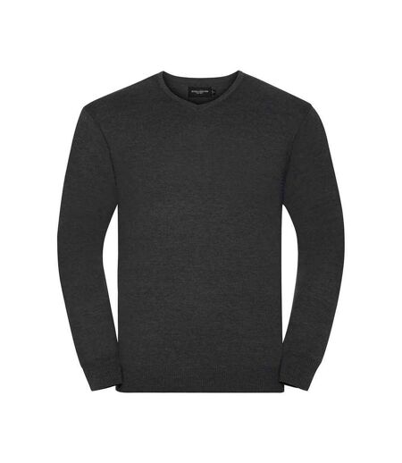 Mens cotton acrylic v neck sweatshirt charcoal marl Russell Collection