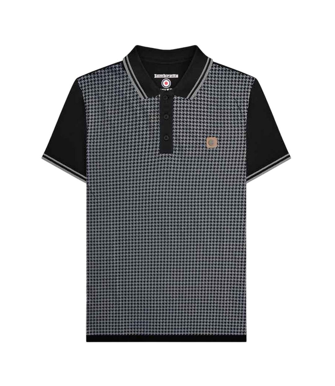 Polo Motif/style Pied-de-poule Homme Noir Gris Lambretta-1