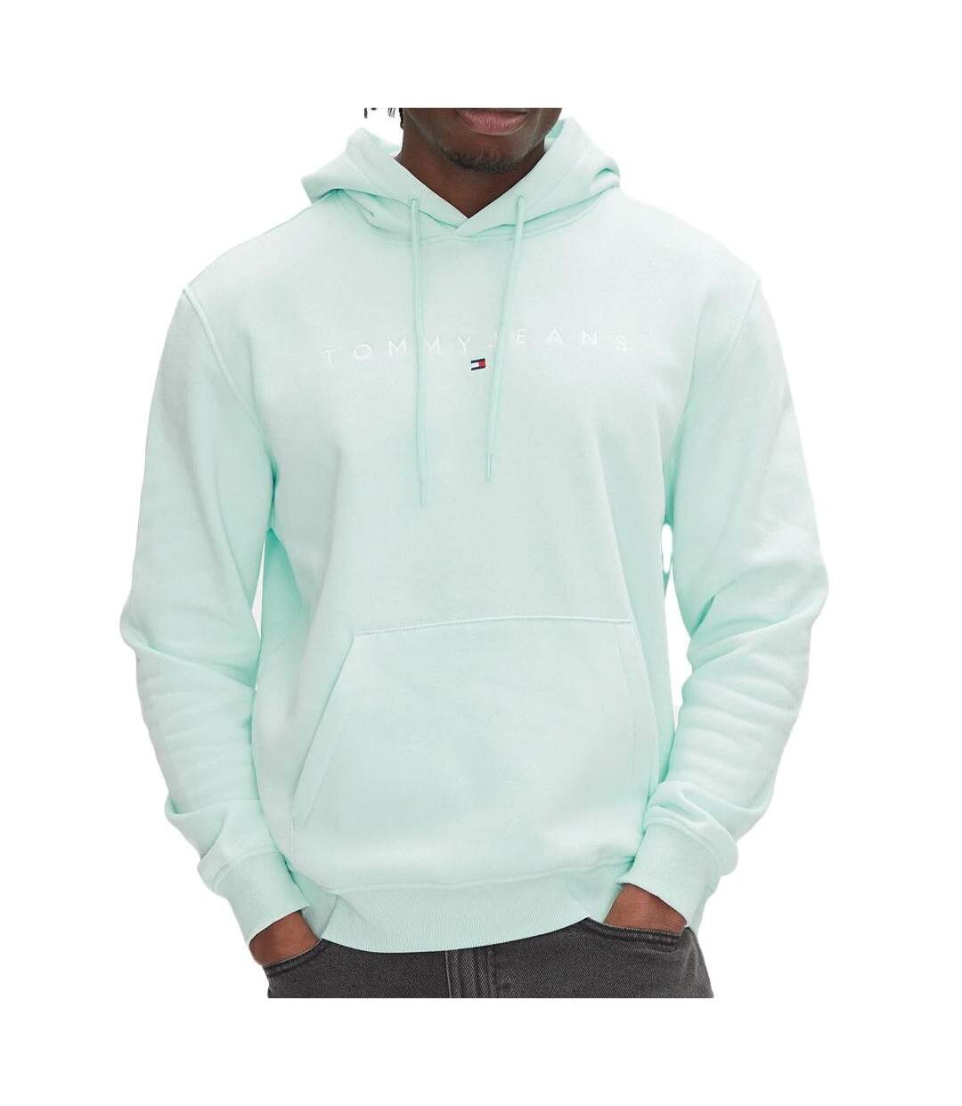 Sweat à capuche homme turquoise tommy hilfiger linear logo - m-1
