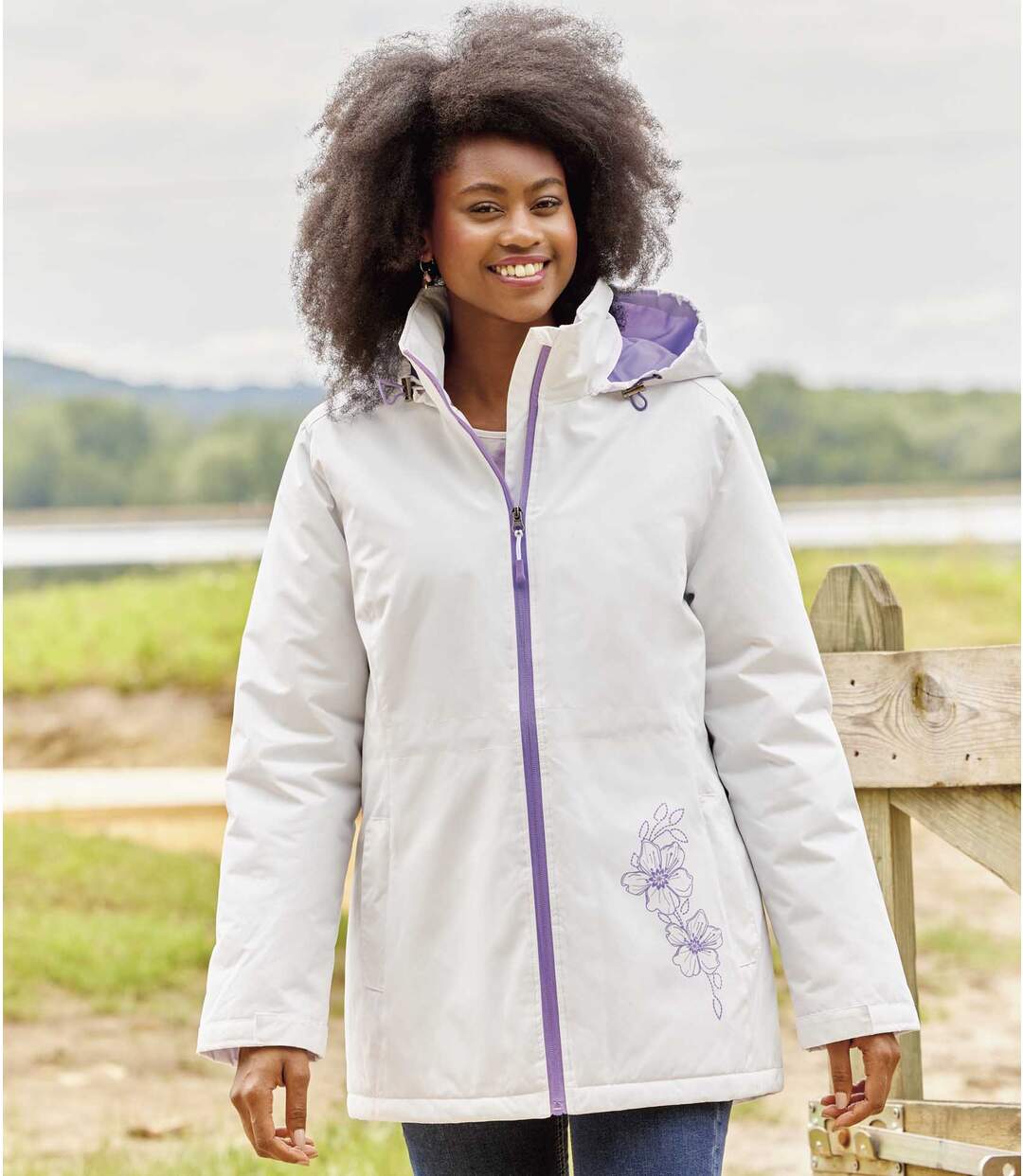 Women's Water-Repellent Microtech Parka with Hood - Off-White Atlas For Men