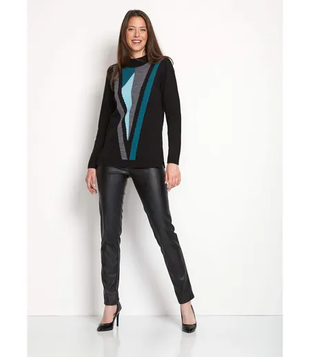 Pull-tunique jacquard col montant