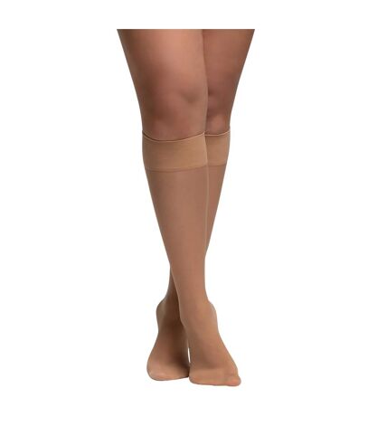 Womens/ladies glossy knee highs 2 pairs nude Silky