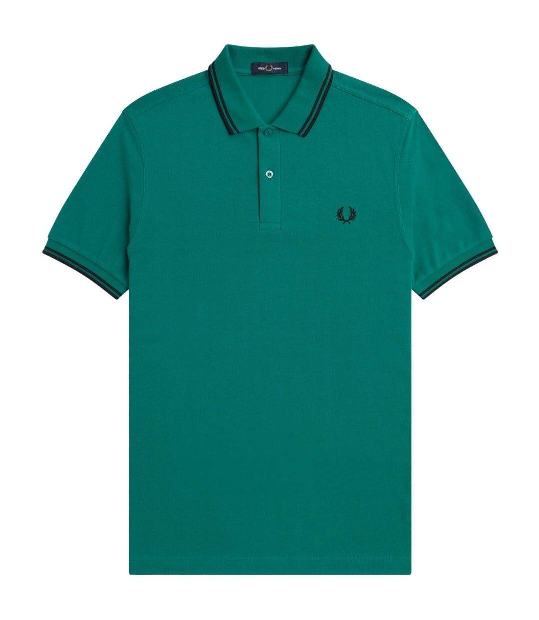 Polo Motif/style Col À Double Rayure Homme Vert Menthe Vert Menthe Fred Perry-1