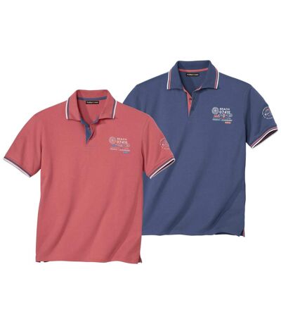Pack of 2 Men's Sailing Polo Shirts - Coral Blue