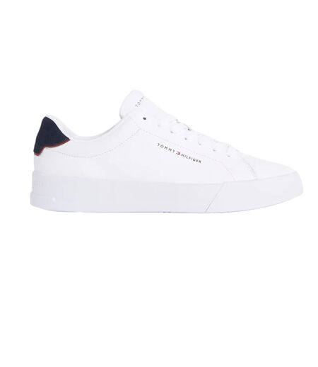 Mens Pebble Grain Court Leather Trainers White Navy Tommy Hilfiger