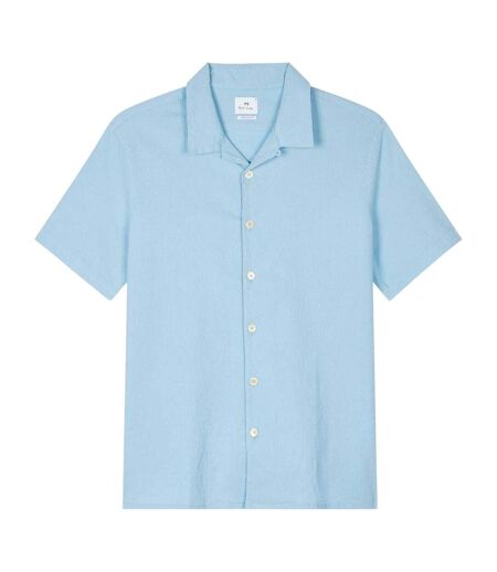 Mens Seersucker Regular Short-sleeved Shirt Blue Paul Smith