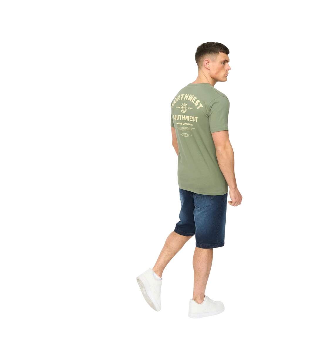 T-shirt Chittingtons Homme Olive Noire Crosshatch-3