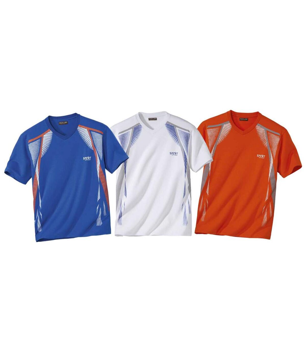 Pack of 3 Men's V-Neck Print T-Shirts - Blue White Orange Atlas For Men