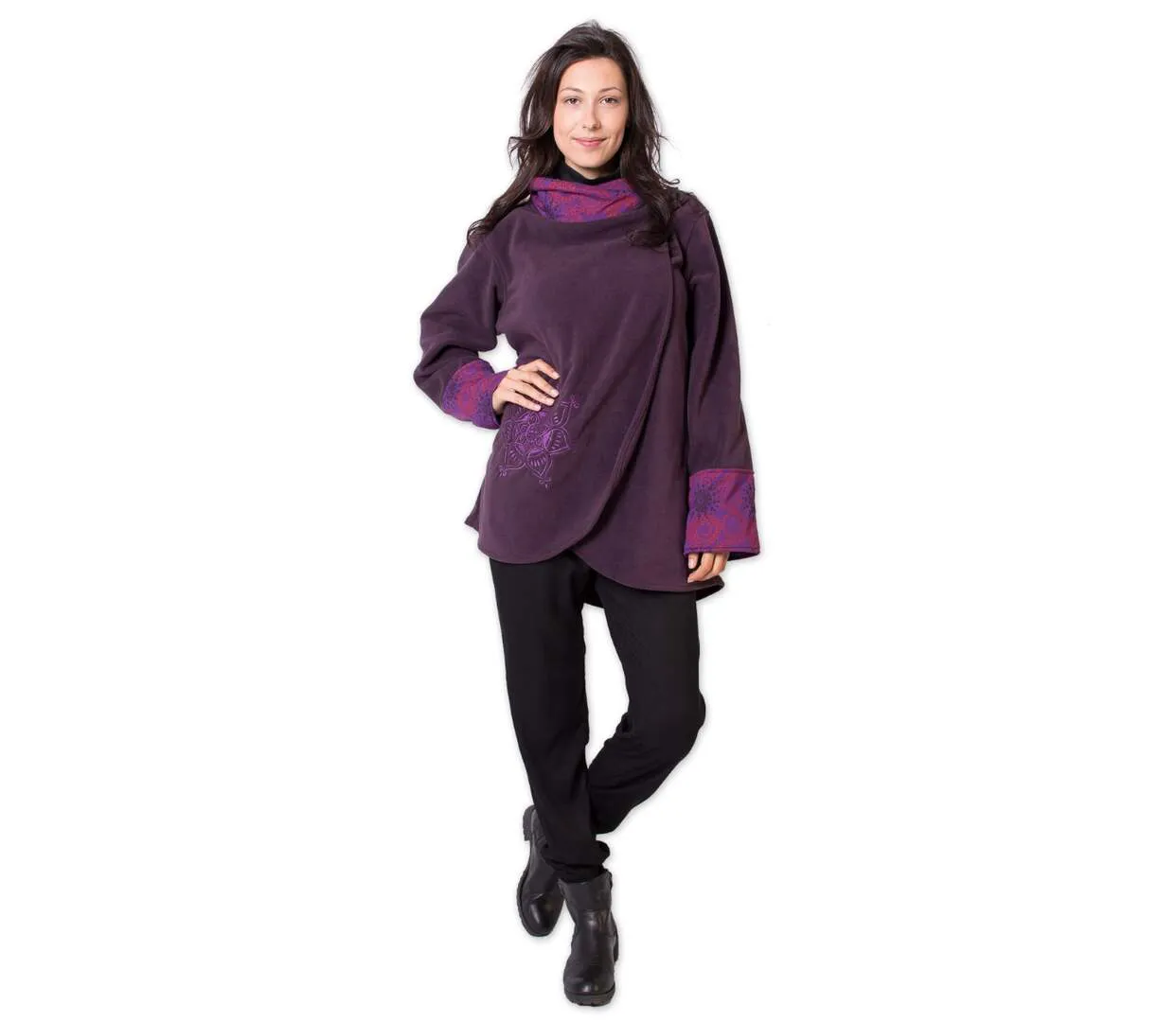 Veste polaire brodée HUDSON mandala violet Coton Du Monde-2