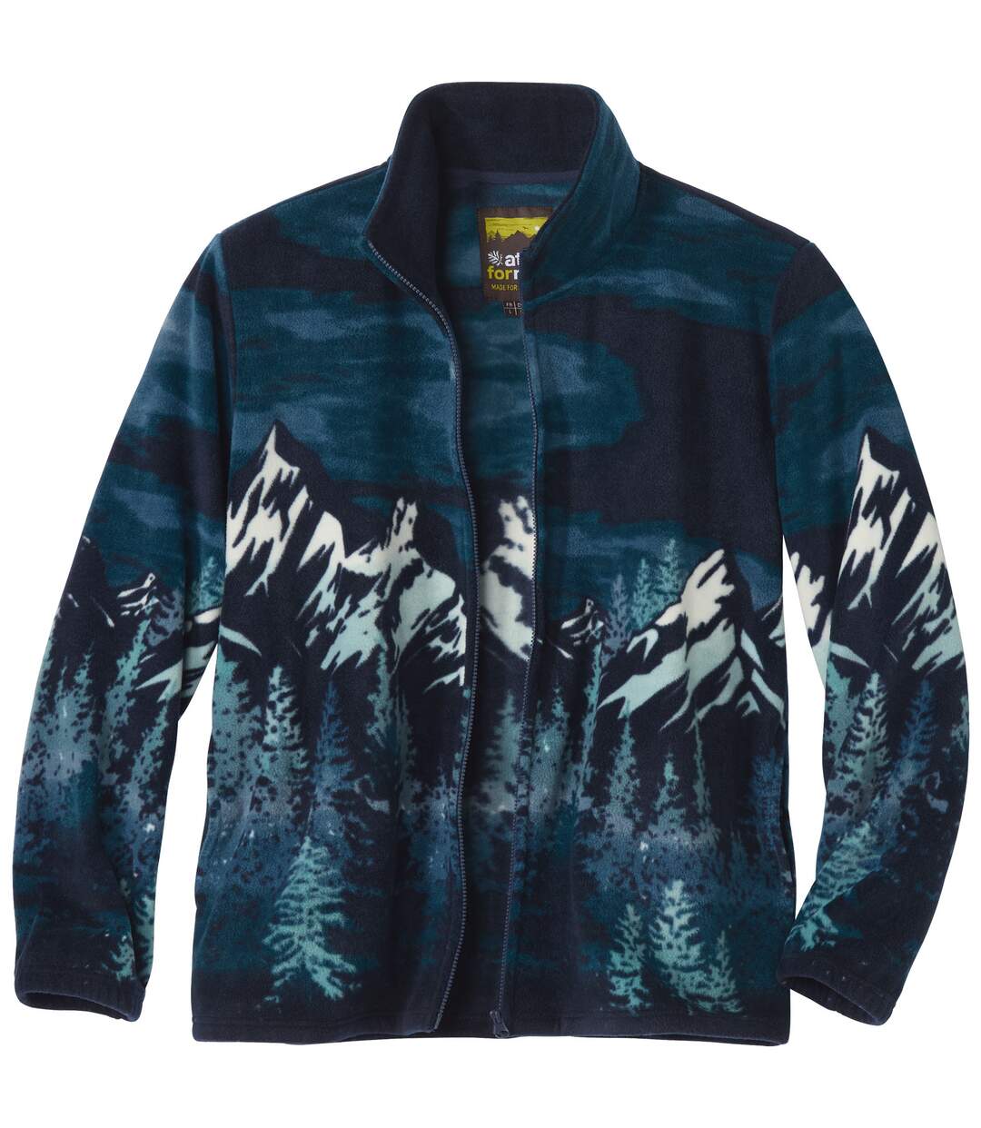 Men's Navy Printed Fleece Jacket-4