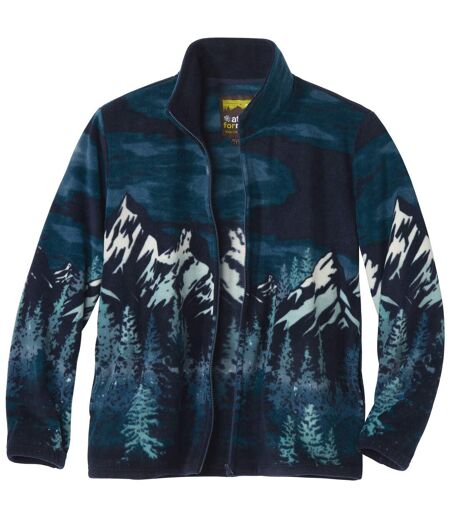 Men's Navy Printed Fleece Jacket 