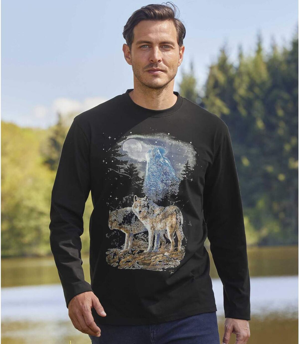 Tričko s dlhými rukávmi s potlačou vlkov Atlas For Men
