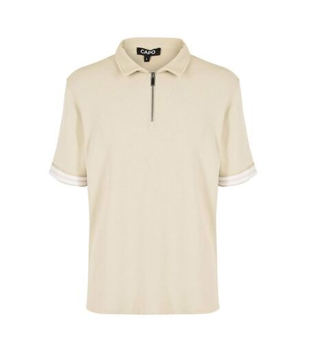 Mens Textured Polo Shirt Beige Capo