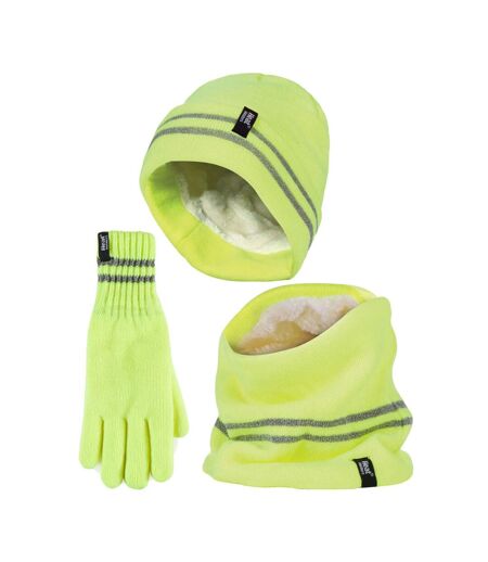 Heat Holders - 1 Ensemble Homme Bonnet Gant Cache Cou Haute Visibilité Hiver