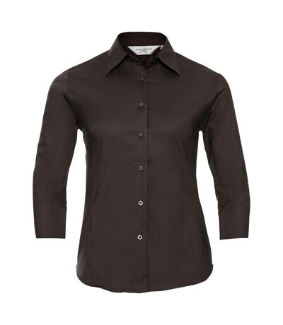 Russell Collection Ladies/Womens 3/4 Sleeve Easy Care Fitted Shirt (Chocolate)