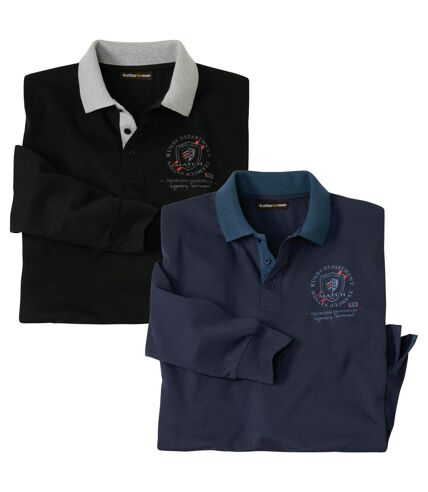 Pack of 2 Men's Long Sleeve Polo Shirts - Black Navy