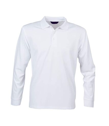 Henbury Adults Unisex Long Sleeve Coolplus Piqu Polo Shirt (White)