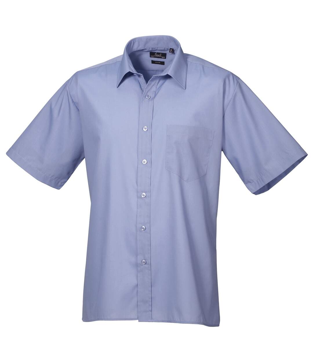 Mens short sleeve formal poplin plain work shirt mid blue Premier