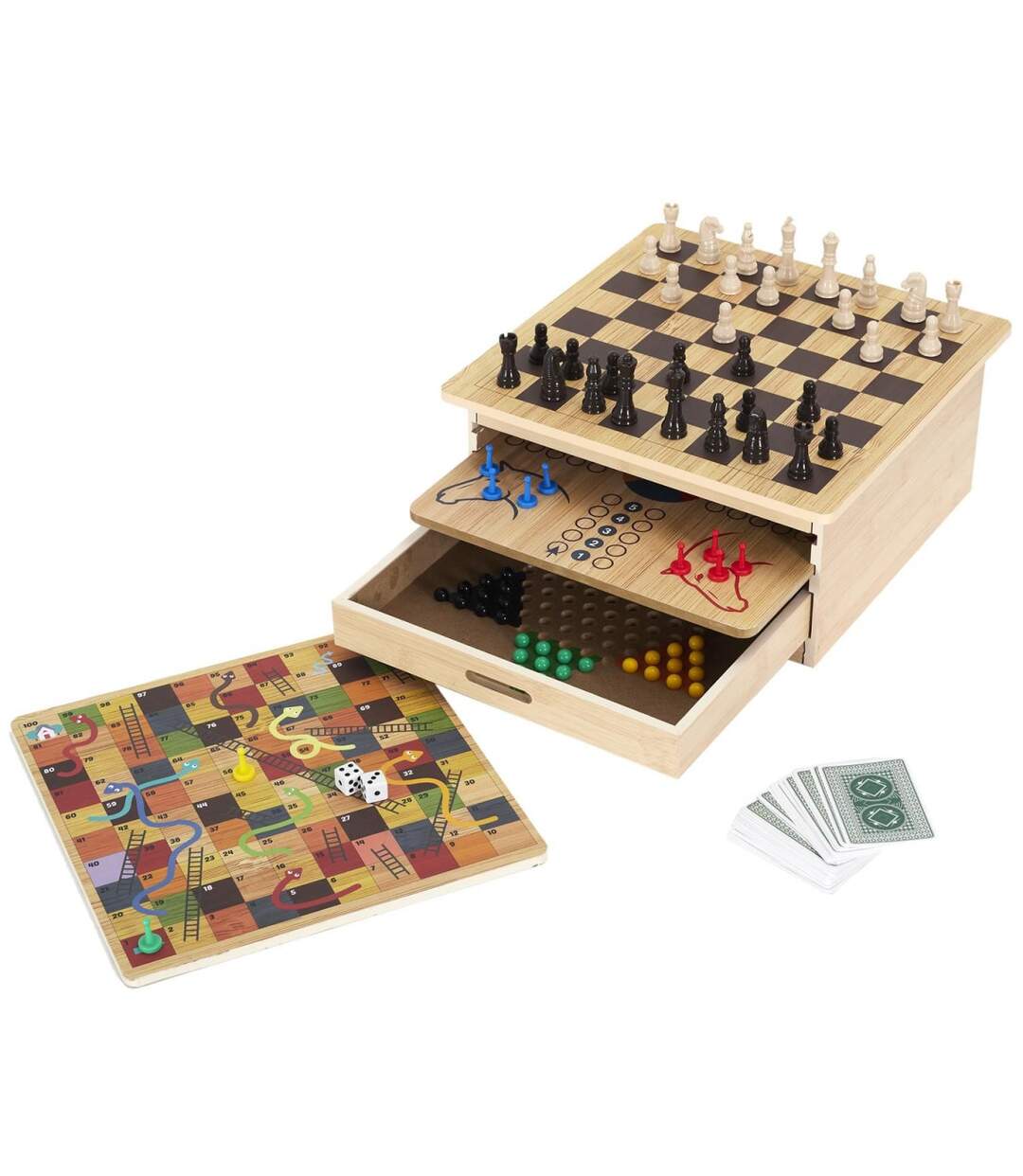 Coffret Jeu de Société 10 en 1 Wooden 32cm Naturel-1