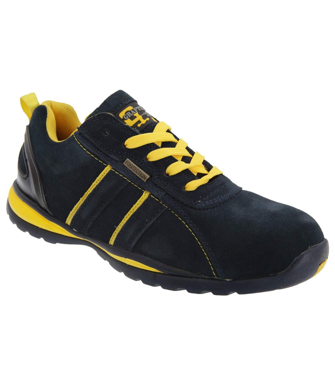 Mens safety toe cap trainer shoes navy blue/yellow Grafters-1