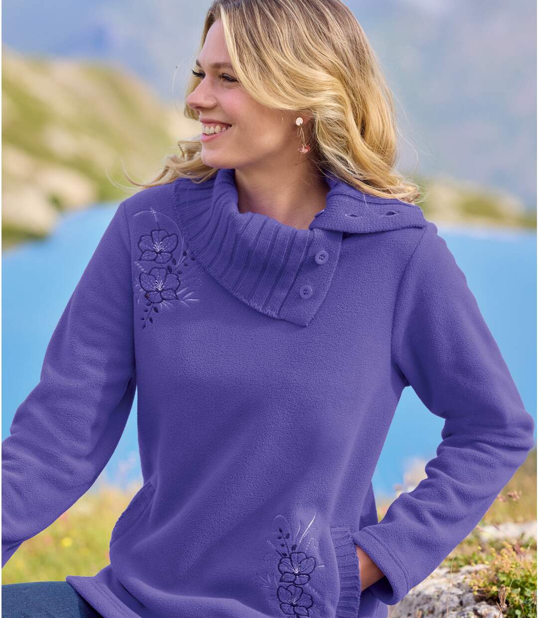 Chandail polaire à broderie femme - violet