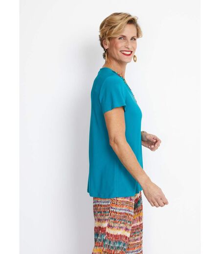 Tee-shirt maille extensible encolure fantaisie