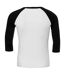 Unisex adult 3/4 sleeve baseball t-shirt white/black Canvas