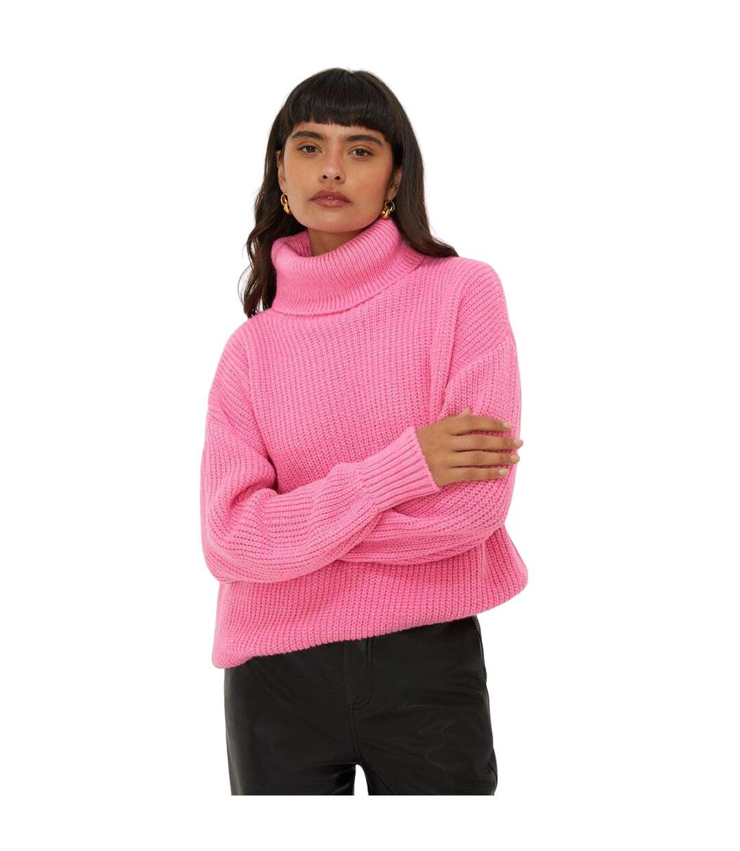 Womens/ladies chunky knit roll neck longline jumper pink Dorothy Perkins-1