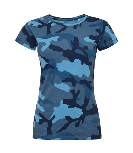 SOLS Womens/Ladies Camo Short Sleeve T-Shirt (Blue Camo)