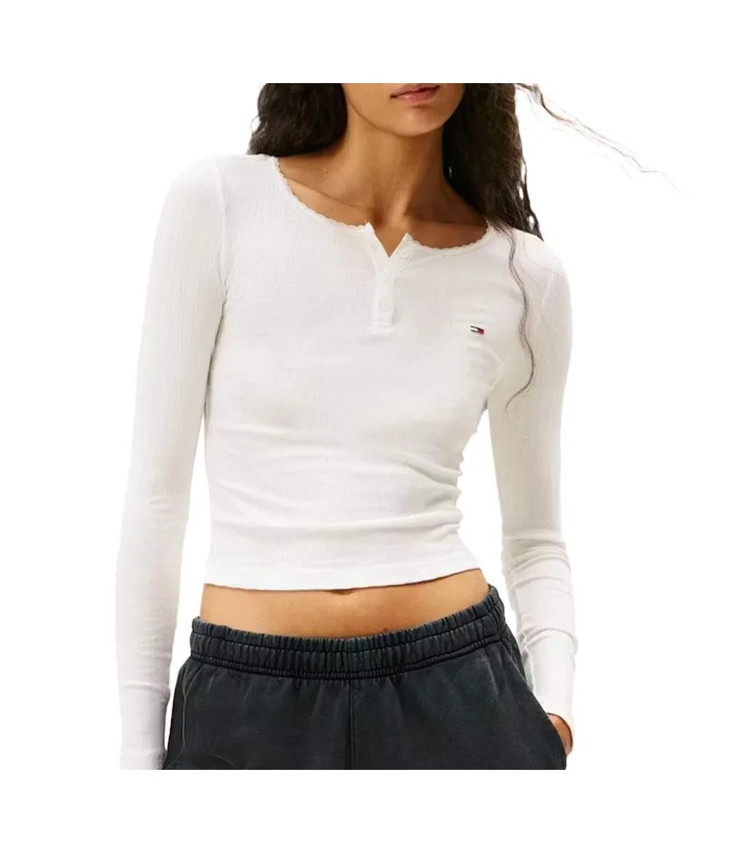 T-Shirt manches longues blanc femme tommy hilfiger dw0dw21575-1