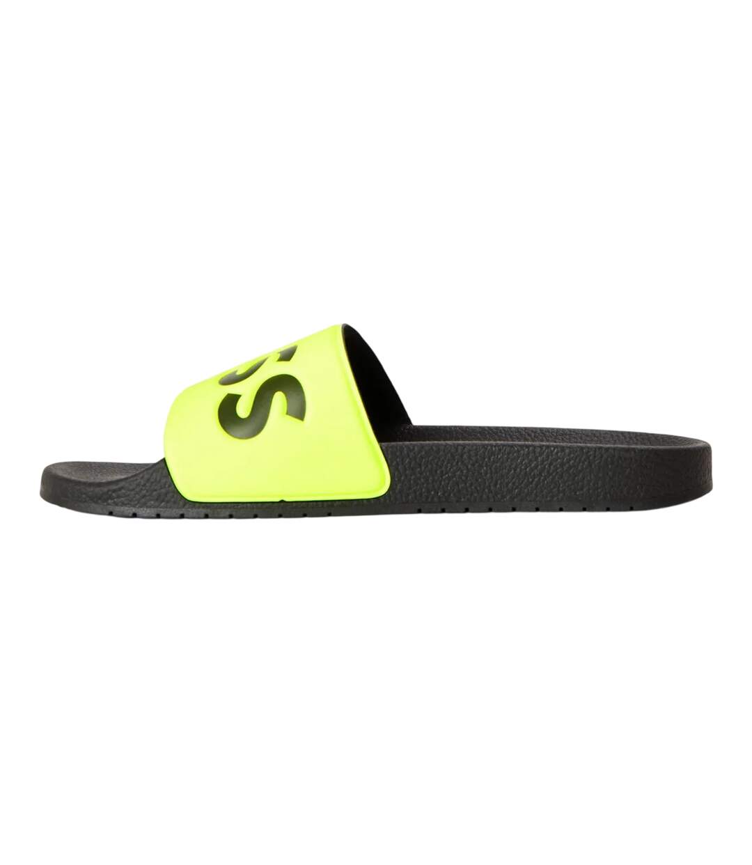Mens Aryeh Logo Sliders Neon Black Boss-2
