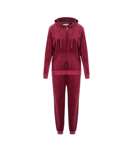 Womens/ladies Velour Tracksuit Set Fuchsia Miso