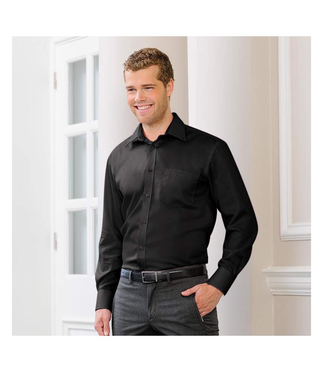 Chemise à manches longues sans repassage homme noir Russell Russell