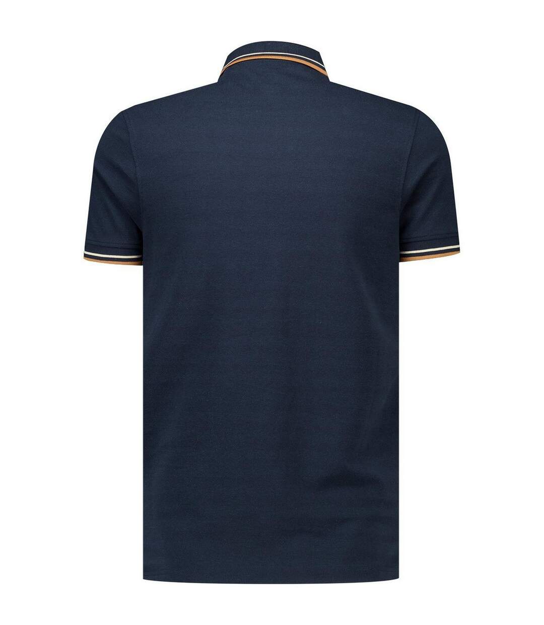 Mens Classic Yarn Dyed Stripe Logo Polo Shirt Navy Smoke Blue Lambretta-2