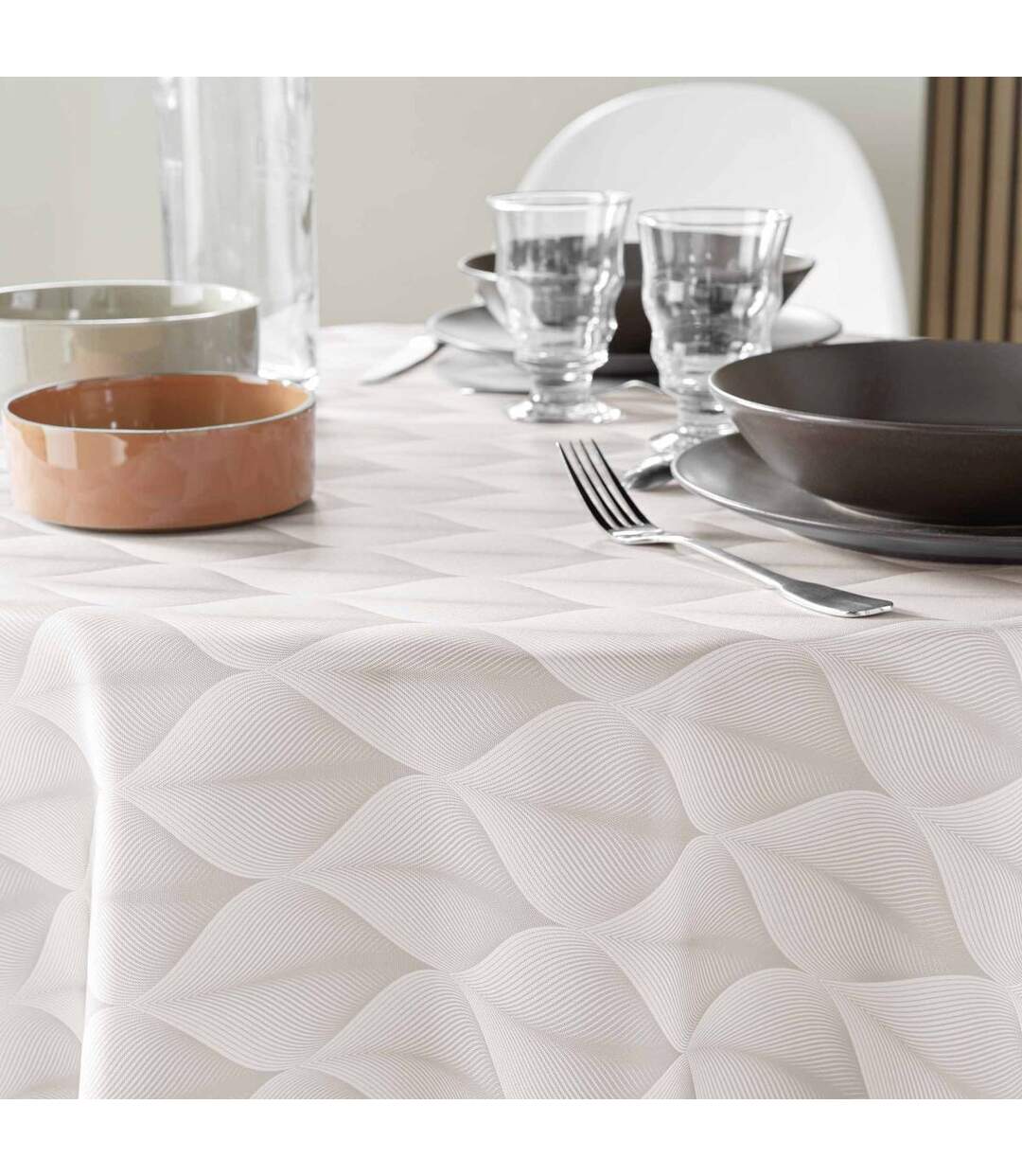 Nappe Ronde Antitache Imprimé Kalini 180cm Naturel-2