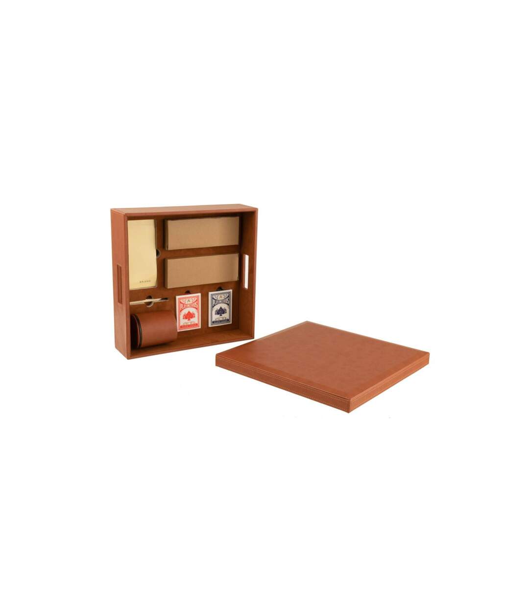 Boîte Jeux de Cartes & Échiquier Ezra 35cm Cognac-3