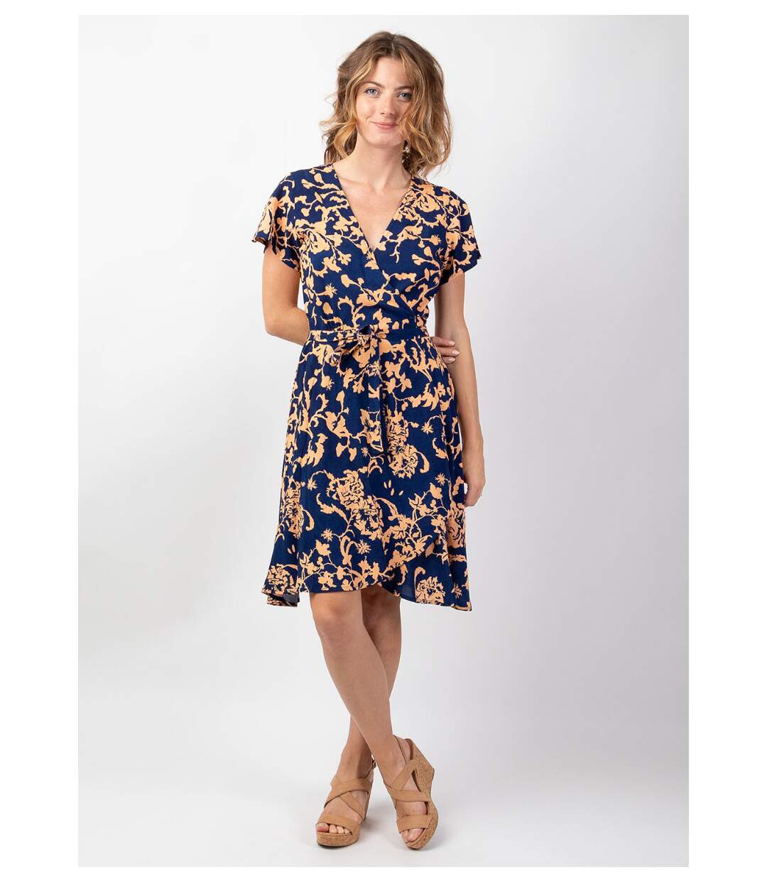 Robe courte fluide cache-cœur MARIKA imprimé ethnique tendance Coton Du Monde