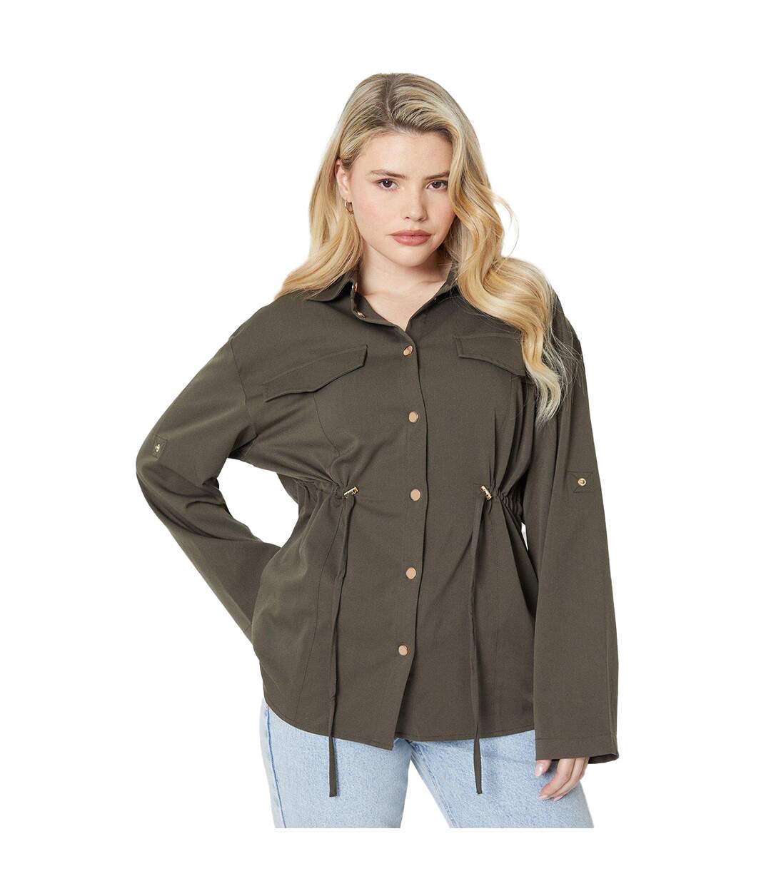 Womens ladies drawstring waist shirt jacket khaki green Dorothy Perkins