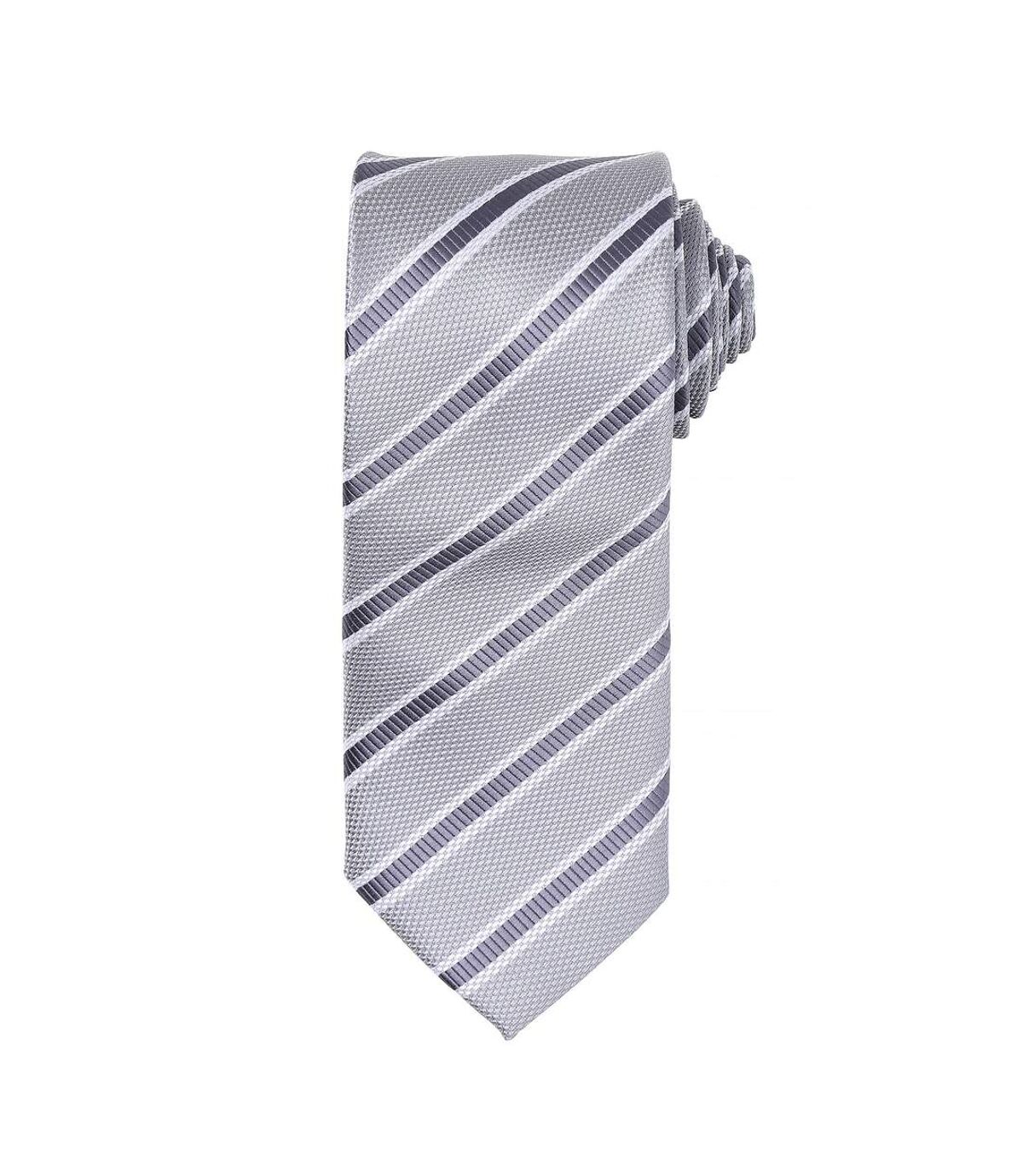 Premier Mens Waffle Stripe Formal Business Tie (Pack of 2) (Silver/Dark Gray) (One Size)