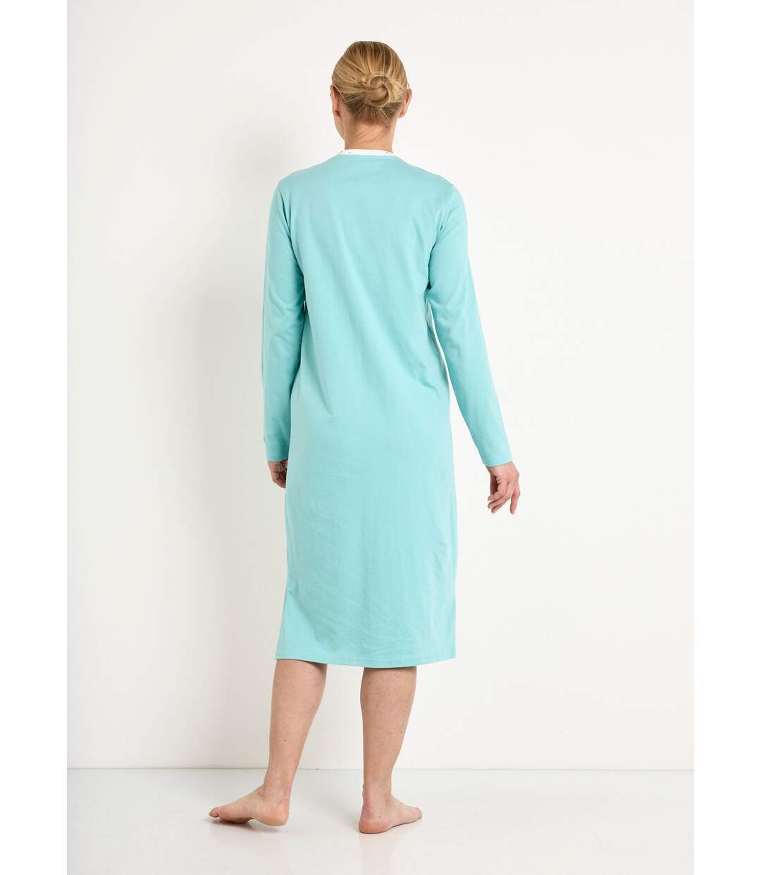 Chemise de nuit liquette mi-longue boutonnée coton-2