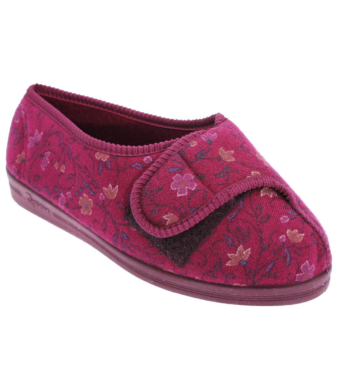 Comfylux Womens/Ladies Davina Floral Superwide Slippers (Wine) - UTDF517