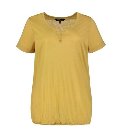ULLA POPKEN T-Shirt ourlet élastique Classic courte patte de boutonnage jaune clair