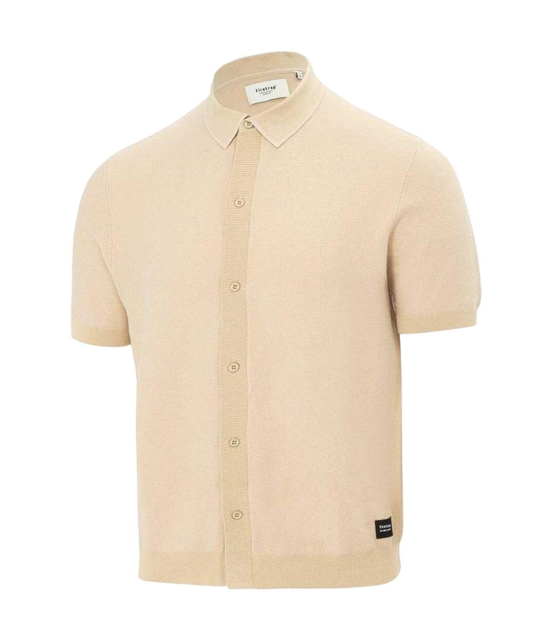 Mens Knitted Short-sleeved Shirt Beige Firetrap-3