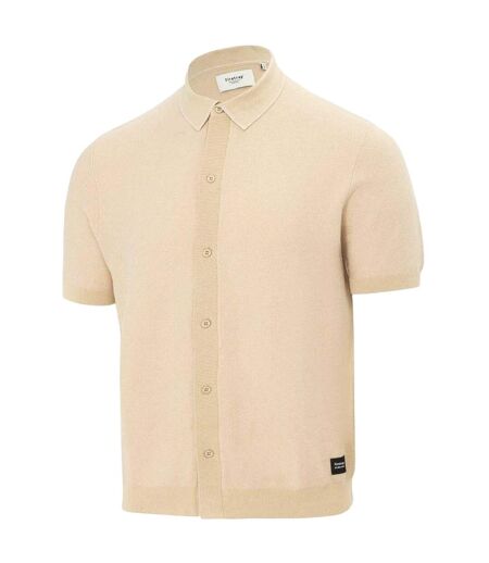 Mens Knitted Short-sleeved Shirt Beige Firetrap