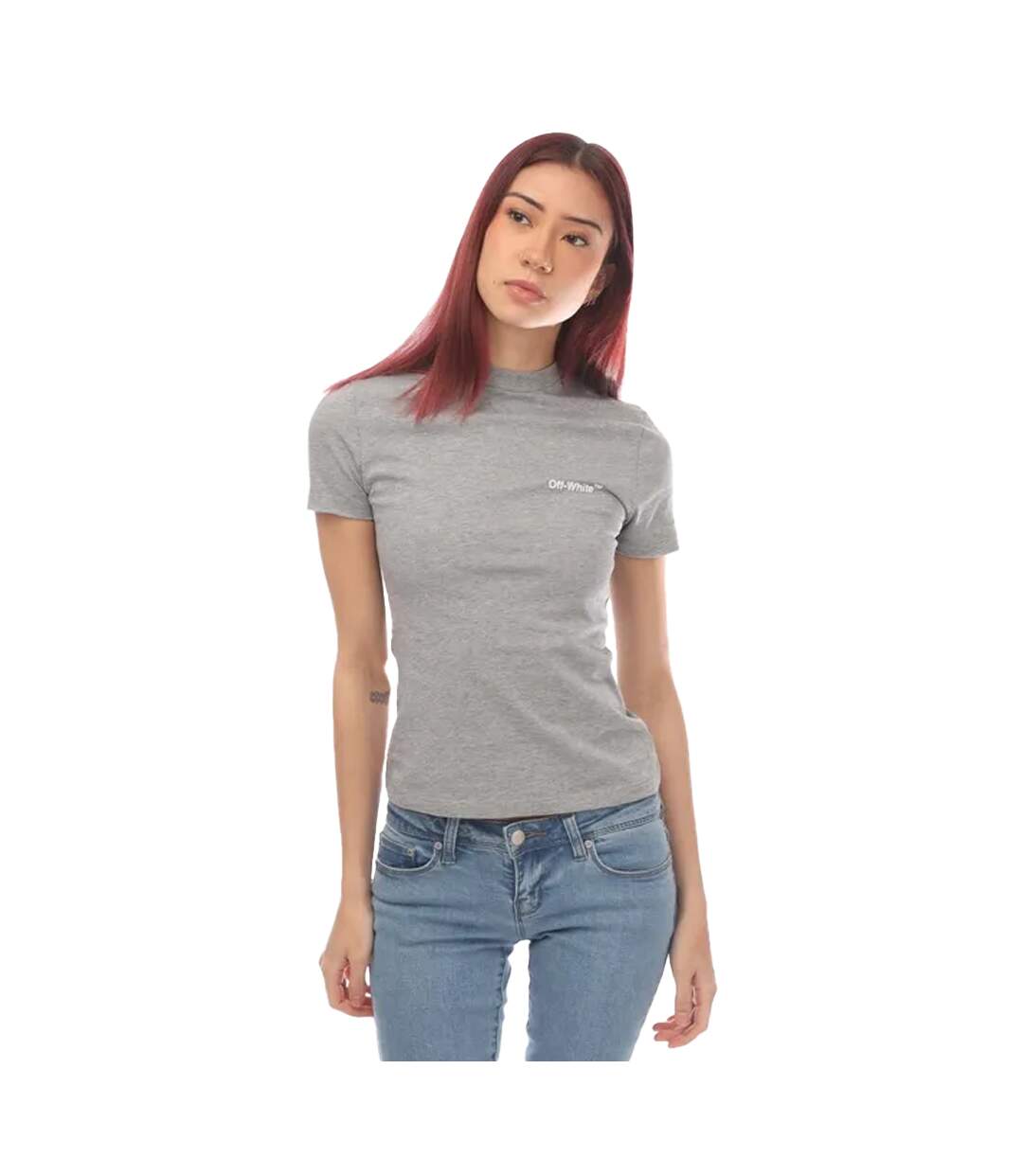 T-shirt Helvetica Femme Gris Blanc Off-White-1