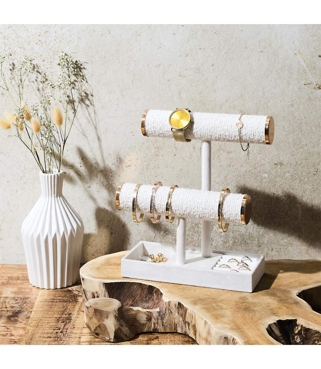 Porte Bijoux Double Bouclette 27cm Blanc-3