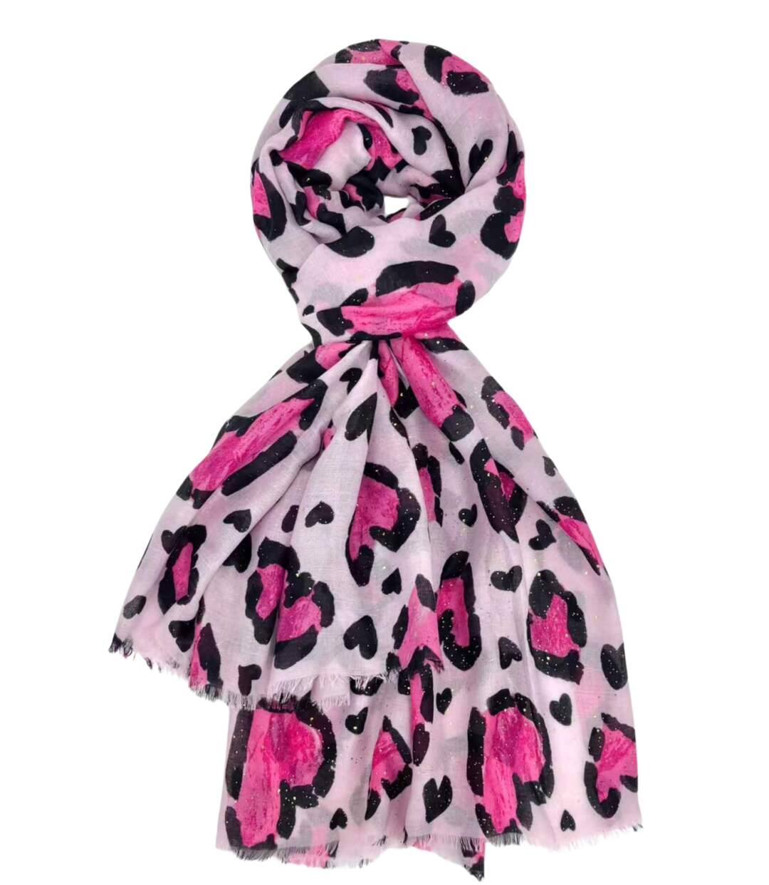 Foulard léger coeur léopard avec dorure pour femme - Couleur rose-2