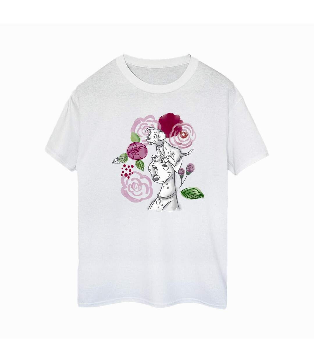Disney Femme/Les femmes 101 Dalmatians Flowers Coton Boyfriend T-Shirt (Blanc) - UTBI26083-1