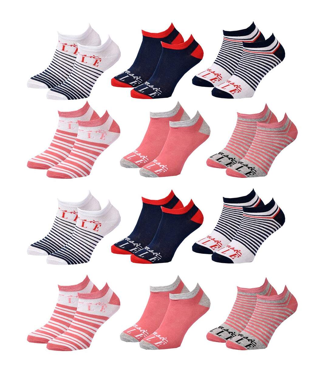 Chaussettes femme ELLE Basic Qualité et Confort-Assortiment modèles photos selon arrivages- Pack de 12 Paires SNEAKER 38139-1